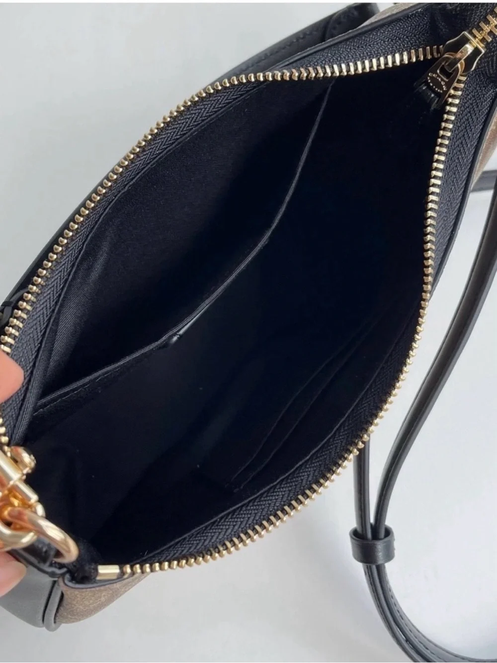 Coach Dark Brown Signature Canvas Shoulder Bag with Gold Hardware